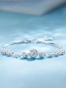 1pc 925 Sterling Silver Multi Layer Transfer Bead Bracelet Elegant & Gorgeous Simple & Fashionable Design Bracelet For Women, Ideal Choice For Date Night, Graduation Gift Or Daily Wear