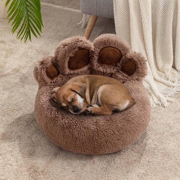 Paw-Shaped Pet Round Bed, Dog/Cat Bed, Pet Sofa, Cute Bear Paw Soft & Fluffy Pet Bed, Non-Slip Bottom, Machine Washable, Suitable For Medium & Small Cats/Dogs