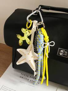 PU Leather Starfish Tassel Balloon Dog Pendant Keychain - Multifunctional Woven Rope Bag Charm, Car Accessories, Women Keyring - Multicolor - View 5
