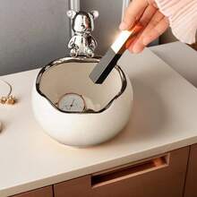 1 pieza Tarro de almacenamiento de cerámica con soporte, decoración de oso y conejo, organizador de joyas y cosméticos de animales lindos de múltiples usos, tarro de dulces y galletas encantador y soporte para baratijas para mostrador, escritorio, baño, cómoda, guardería, dormitorio, accesorio, decoración de habitación, decoración del hogar, acento de sala de estar, exhibición de despensa de cocina, regalo para ella, cumpleaños, anfitriona de vacaciones, relleno de calcetín navideño, regalo del Día de San Valentín, favor de fiesta de temporada, solución de organización del hogar, acento decorativo para estantes y mesas, ornamento funcional y elegante para almacenamiento de espacios pequeños - Multicolor - Ver 6