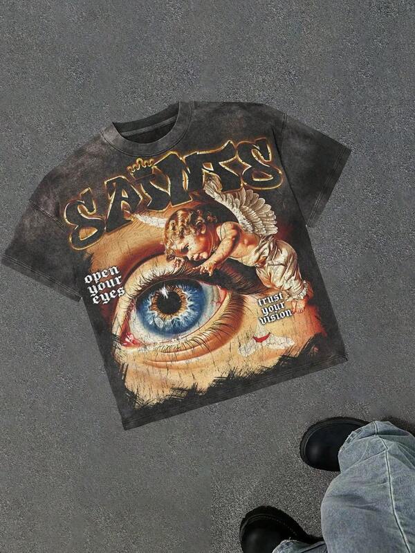 Open Your Eyes, Trust Your Vision(Cotton T-Shirt) Men's 220g Round Neck Short-Sleeved Cotton Casual T-Shirt, Loose Style, Versatile, Unisex, Suitable For Holiday Trave