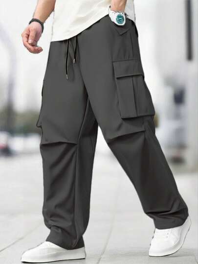 Petos para hombre de talla grande, de moda y versátiles, petos casuales para exteriores, pantalones de chándal con bolsillos grandes, pantalones negros de primavera