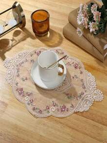 1pc Vintage Handmade Crochet Lace Placemat & Coaster, Hollow Out Home Decor Dust Cover, Suitable For Living Room Coffee Table, Bedroom And Dining Room