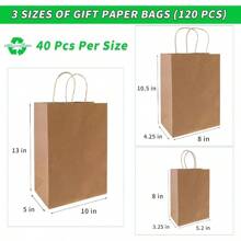 120 Pack Brown Paper Bags With Handles Mixed SizeRecyclable Kraft Paper Ideal For Gifts Shopping Boutique Packaging Merchandise Grocery And Craft.