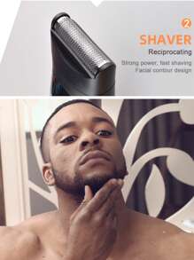 Kemei 男士六合一可充电电动剃须刀、理发器、鼻毛修剪器、雕刻刀、体毛去除器（1件装） - 黑色 - 查看 7