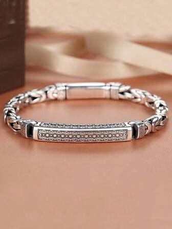 Fashionable Personality Bracelet For Men, Retro Dragon Bone & Peace Mark Design Weaved Chain, Simple & Unique