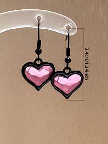 1 对粉色、玫瑰红色、彩色彩绘心形合金耳环，适合女士日常、约会、性感派对首饰 - 愛心 - 查看 4