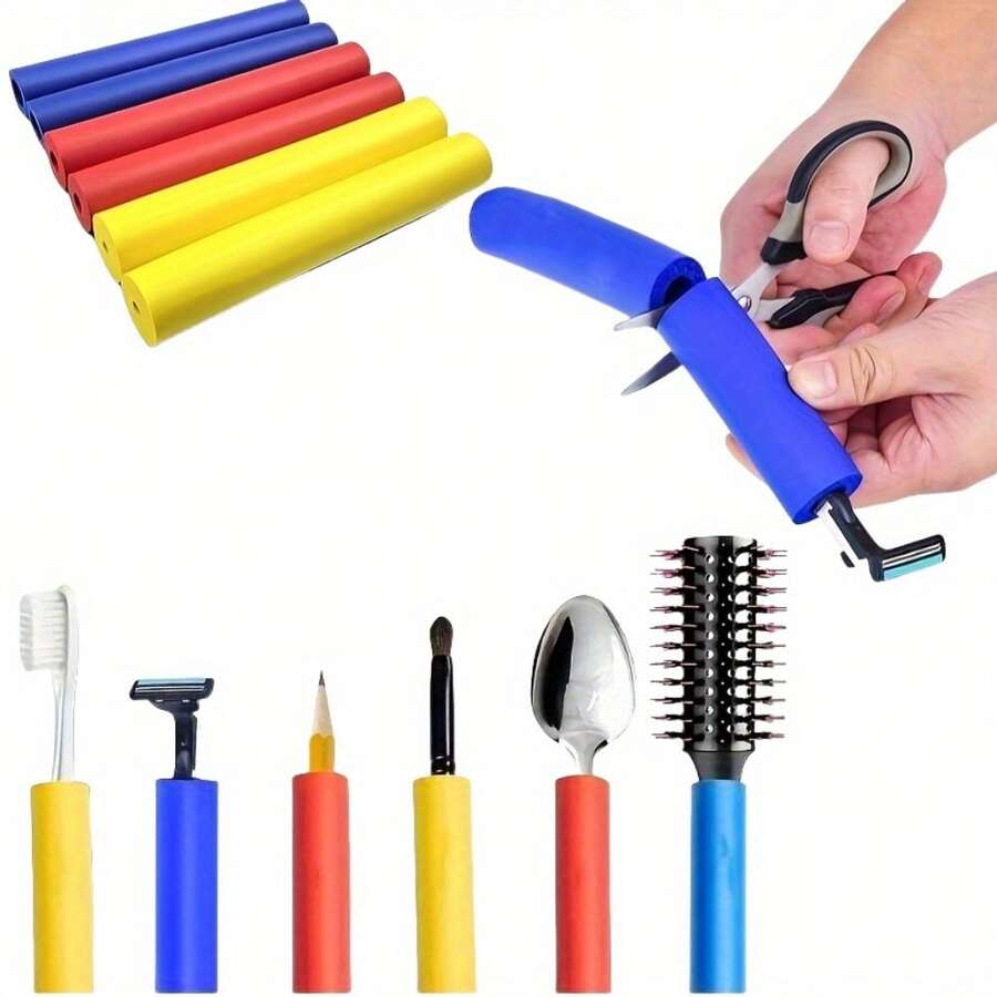 6-Piece Grip Assist Sleeves, 3 Sizes For Daily Items – Utensil Holders, Toothbrush, Pen & Household Aids,Ergonomic Non-Slip Auxiliary Tools
