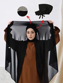 1pc Women's Solid Color Chiffon Scarf Headscarf With Elastic Band, Convenient Breathable Comfortable Hijab Scarf, Suitable For Daily Wear - Lazy Scarf Wrap Chin Cap Integrated Headscarf - View 1