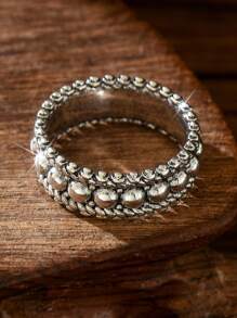 1 件波西米亚风格复古银串珠母子戒指，适合日常佩戴 - 復古銀色 - 查看 3