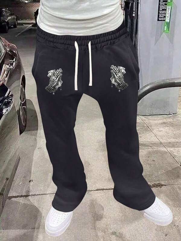 Pantalones jogger de punto para hombre, pantalones deportivos de estilo streetwear versátil y de moda, con estampado gráfico, aptos para primavera, verano y otoño, con cintura elástica con cordón y bolsillos, excelentes para correr y actividades al aire libre