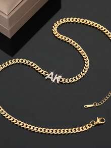 Dây chuyền khắc tên bằng đá Zirconia theo yêu cầu, kiểu Cuban, dây chuyền chữ cái cá nhân hóa, trang sức khắc tên bằng thép không gỉ, quà tặng cho phụ nữ. - Dây chuyền kim cương nguyên khối - Xem 6