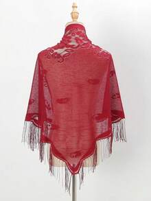 1 pieza Nuevo chal de encaje con flecos para mujer, pañuelo triangular de unicolor, ligero y transpirable, accesorio para vestido para boda, fiesta y dama de honor - Blanco - Ver 17