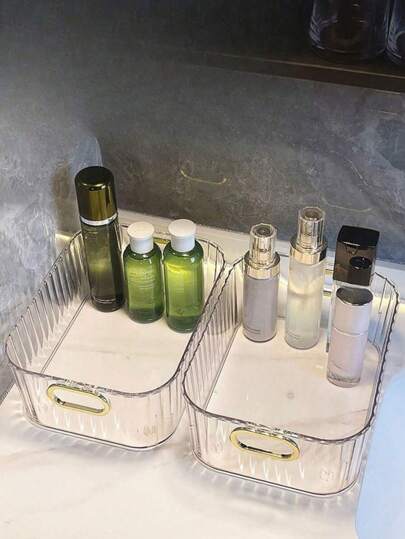 1-3 piezas Caja de almacenamiento de acrílico transparente, organizador de escritorio de lujo para cosméticos, maquillaje, cuidado de la piel, aperitivos y artículos esenciales del hogar, contenedor multiusos transparente para baño, cocina y dormitorio