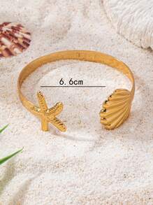 1 pieza Brazalete de acero inoxidable con estrella de mar y concha, elementos marítimos de ultramar, estilo de vacaciones en la playa, apto para uso diario de mujeres
