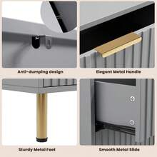 LIZHOUMIL 6 Drawer Dresser For Bedroom,Large Capacity Drawers, Anti-Tip Straps, Fluted Design With Sturdy Metal Handles, For Living Room, Hallway - 灰色 - 查看 7