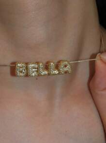 1pc Customized Simple Cubic Zirconia 3D Bubble Letter Name Necklace, Personalized Copper Initial MAMA Pendant Necklace, Fashionable, Minimalist, Simple, Casual, Vintage Customized, Unique Gift For Girlfriend, Mom, Family, Friend, Daughter, Anniversary, Valentine's Day, Mother's Day, Birthday, Graduation, Daily Wear, Wedding, Party