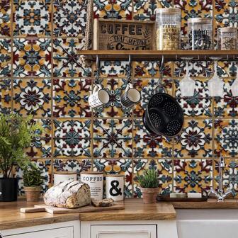 24 pièces - Carrelage nordique pour la maison, autocollants muraux, cuisine, salle de bain, chambre à coucher, salon, salle à manger, imperméables, résistants à l'huile et à l'humidité, autocollants décoratifs pour carrelage, rénovation murale, autocollants de sol pour la décoration de la maison