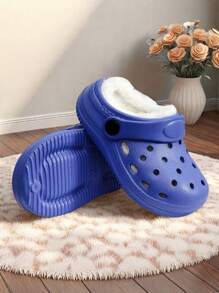 Modische, perforierte Baumwoll-Hausschuhe für Jungen und Mädchen für Winterwärme, tägliche Lässig, Atmungsaktivität, Zuhause und Outdoor, einfarbig, schlichte flache Sohle, bequeme und vielseitige Baumwollschuhe