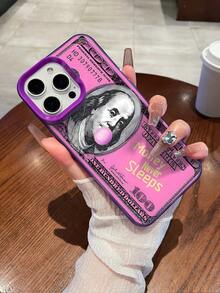 1pc Pink, Money, Quote Pattern Silver Laser Mobile Phone Case, Laser IMD Mobile Phone Case, Suitable For All Models Of Apple Mobile Phone Cases, Can Be Used For Apple 11/12/13/14/15/16/Pro/Plus/Pro Max/16e Mobile Phone Cases - Màu tím - Xem 2