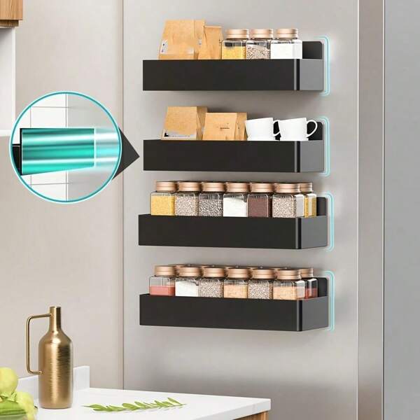 2pcs No Drill Fridge Racks, Spice Racks, Multi-Purpose Storage Shelves For Kitchen, Fridge, Washing Machine, Metal Cabinet Storage