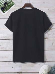 Una camiseta de hombre de manga corta ajustada con cuello redondo, con diseño casual, simple para el verano - Negro - Ver 2