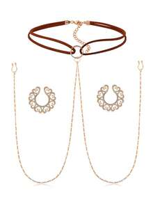 2个装无穿孔夹式乳环，可调节垂坠式锆石乳房饰品，女士不锈钢仿穿孔饰品