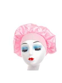 1pc Luxury Pink Satin Bonnet With Adjustable Drawstring And Bow Accent - Soft Hair Protection For Women And Men, Comfortable Ruffle Design, Snug Fit, Hair Care | Satin Bonnet | Smooth Satin Finish Back To School