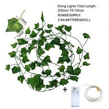 2/3M Artificial Ivy Leaf Vine Copper Wire Lights, Green Leaves With Copper Wire LED Decorative String Lights, Battery Powered, Suitable For Indoor Wall Decor, Bedroom Decor, Yard Decor, Creating Spring Ambiance - Green - View 10
