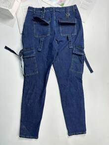 Calça Denim Cargo Skinny Estilo Y2K Plus Size, Outono