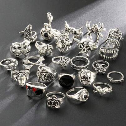 24 Uds. Conjunto de anillos Unisex de esqueleto gótico Punk Grunge mariposa Rana mujer hombre joyería Hop calle anillo accesorios regalo B0T4