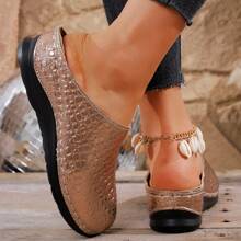 Damskie sandały na koturnie, modne i bestsellerowe, uniwersalne, niezbędne w domu, jednolity kolor, chiński styl, boho, z siateczki, idealne na święta