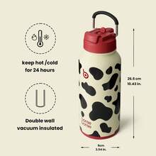 BOTTLE BOTTLE Botella de agua aislada de 32oz (940ml), botella deportiva de acero inoxidable con popote, diseño de tapa de doble uso, para gimnasio con pastillero (Vaca) - Brote - Ver 4