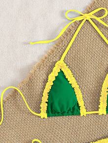 女士比基尼泳衣，可爱波西米亚风印花绿黄泳装，内置胸罩，适合度假、海滩、泳池等场合，秋冬季、情人节、圣诞节、新年派对以及2026年春夏沙滩装。 - 綠色 - 查看 7