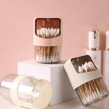 1pc Desktop Rotating Cotton Swab Box With Lid, Multifunctional Makeup Pad Storage Container, Convenient To Take