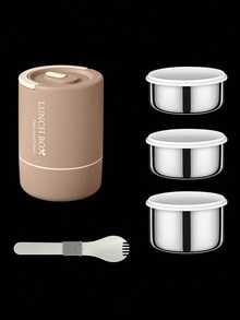 4pcs Portable Thermal Insulated Lunch Container Set (47.5oz), Suitable For Adults And Kids, Stackable 304 Stainless Steel Bento Box With Utensils, For Hot Food, Insulated Lunch Bag, Induction Cooktop And Microwave Friendly - Multicolor - View 14