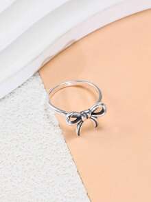 Simplified Sterling Silver S925 Bow Ring - Romantic Feminine Jewelry