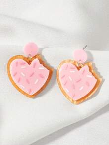 1 Đôi bông tai đính đá hình trái tim màu hồng dễ thương tối giản thời trang dành cho nữ - Một cỡ - Xem 5
