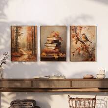 3pcs Vintage Autumn Fantasy Forest Book Bird Moody Wall Art Prints, Rustic Fall Decor Posters, Dark Academia Art Painting, Autumn Decor, Thanksgiving Decor, Ideal Gifts For Living Room, Bedroom, Wall Decor, Home And Room Decor, No Frame - Burnt Orange - View 6