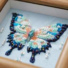 Light Blue Background Butterfly Pattern Embroidery Craft Kit For Picture Frame Painting