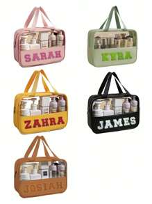 1pc Personalized Letter Embroidered Transparent Cosmetic Bag/Toiletry Bag, Essential For Summer Vacation/Back To School/Travel, Multi-Color Options, Ideal Gift For Women, Friends, Family, Christmas - Multicolor - View 8