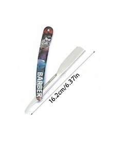 1 Navaja de afeitar plegable manual, cortadora con patrón de graffiti retro, mini afeitadora, navaja plegable, navaja de afeitar para barbería para hombres (incluye hojas) - Multicolor - Ver 7