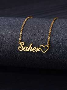 1 pieza Collar personalizado con placa de identificación en forma de corazón, collar de acero inoxidable chapado en oro de 18K con corazón calado, regalo ideal para novia, mamá, familia, amiga, hija, aniversario, cumpleaños, desgaste diario, fiesta, Día de la Madre, San Valentín, graduación, boda, casual, vintage, minimalista