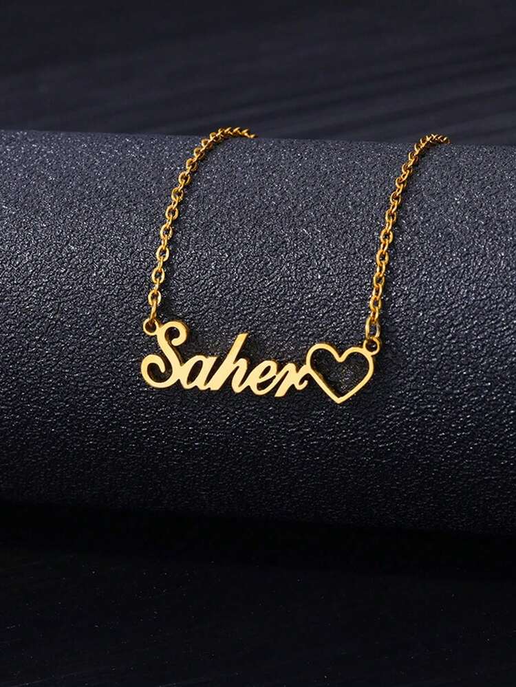 1 pièce Collier personnalisé pour femme avec plaque à forme de cœur creux, collier en acier inoxydable plaqué or 18 carats avec cœur creux personnalisé, cadeau idéal pour petite amie, mère, famille, amie, fille, anniversaire, fête des mères, Saint-Valentin, remise de diplôme, mariage, décontracté, vintage, minimaliste - Multicolore - Voir 3