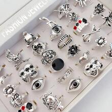 20pcs/Set Vintage Punk Skull & Snake Ring Set, Unisex Gothic Animal Spider Party Jewelry - 20 Mixed Silver Ring Sets - View 6