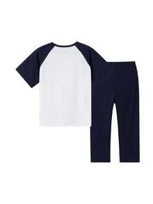 Annil Kinderkleidung für Mädchen, Mädchen, Jungen, Mädchen, Teenager, Anzüge mit kurzen Ärmeln und Schulterausschnitten, Sommer Zuhause - Königsblau - Übersicht 2