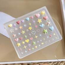 1 khuôn silicon tái sử dụng hình trái tim và nơ 3D, chất liệu trong suốt, có thể tạo hình ngôi sao và vỏ sò, khuôn khắc móng, dụng cụ trang trí làm đồ trang sức DIY, khuôn trang trí móng 3D dễ thương. - Nhiều màu - Xem 9