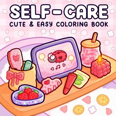 1本全新自爱涂色书 | 适合初学者描摹和涂鸦，缓解压力，包含可爱的小物件图案 | 成人涂色书，简约放松设计，可爱角色助你舒缓压力，厚实不透明，适合作为文具、学习用品，是送给女孩、情人节、新年等节日的绝佳礼物