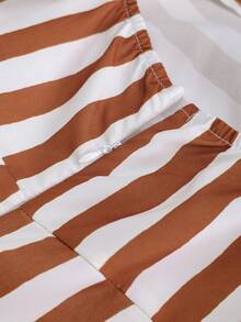 Fashionable Elegant Striped Print Maxi Slip Dress - Brown - View 7