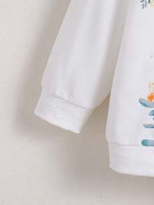 女童趣味可爱长颈鹿印花长袖圆领上衣和花卉印花长裤两件套服装套装，秋冬 - 白色 - 查看 4